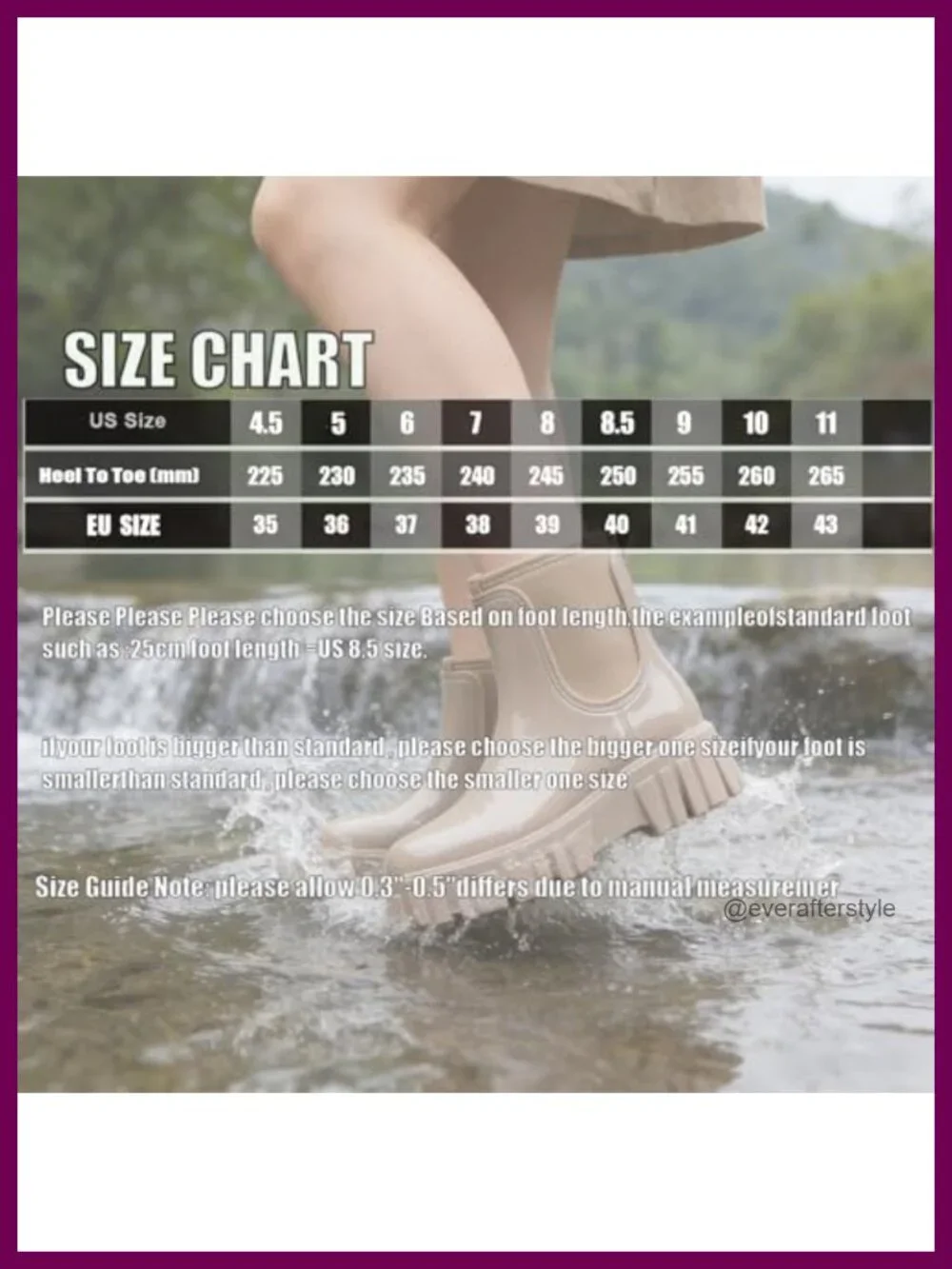 Women's Waterproof Platform Chelsea Ankle Rain Boots Anti-slip Slip-on PVC